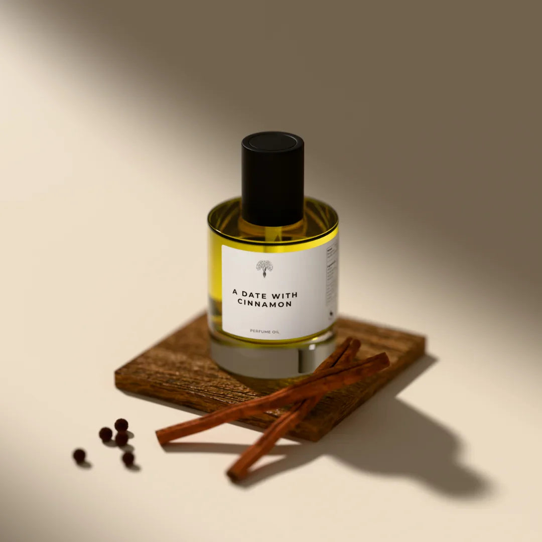A date with cinnamon perfume bottle with dropper